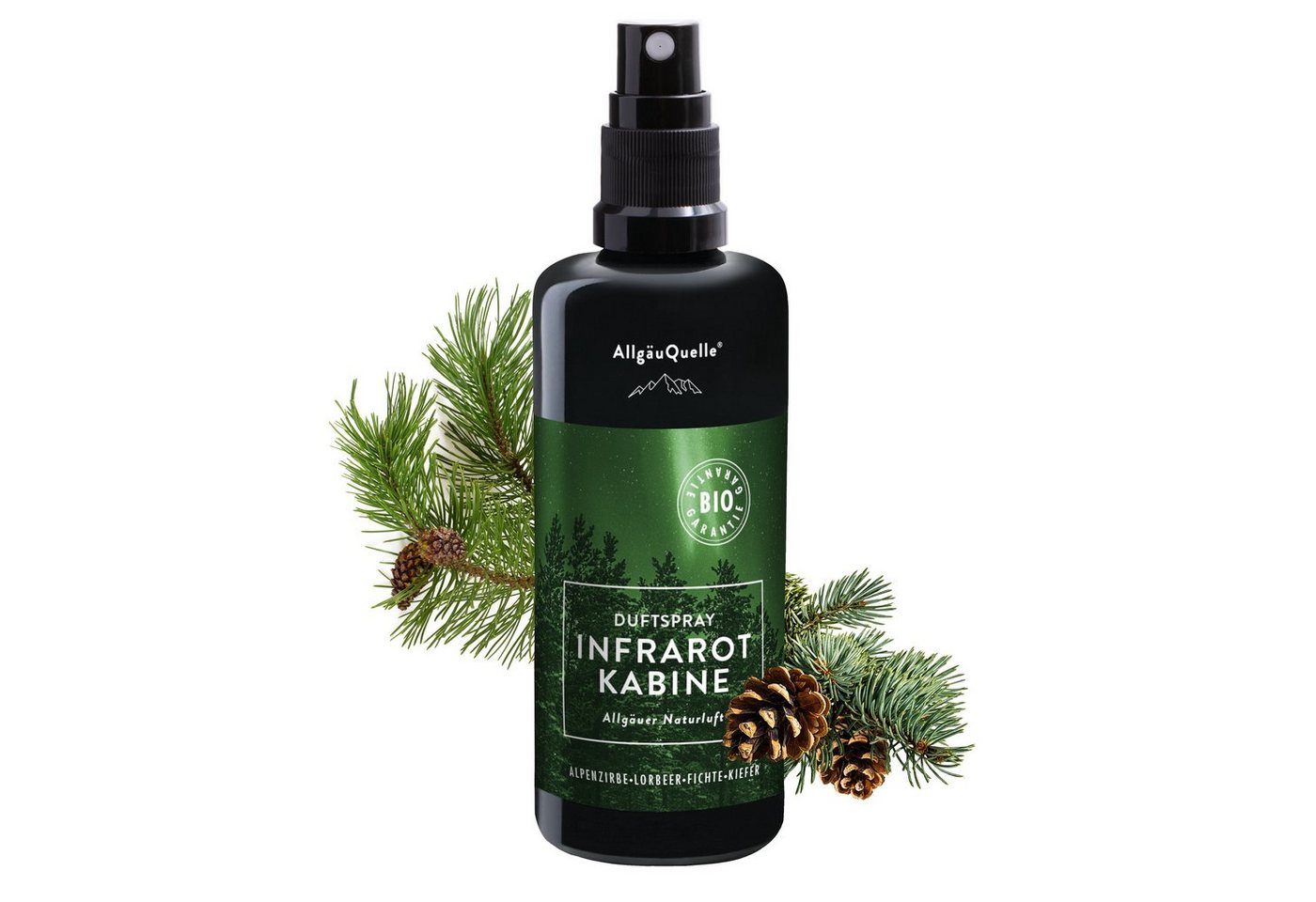 Allgäuquelle Raumduft Bio Infrarotkabinen-Spray Allgäuer Naturluft Raumduft (1 x 100ml), mit Alpenzirbe, Lorbeer, Fichte und Kiefer von Allgäuquelle