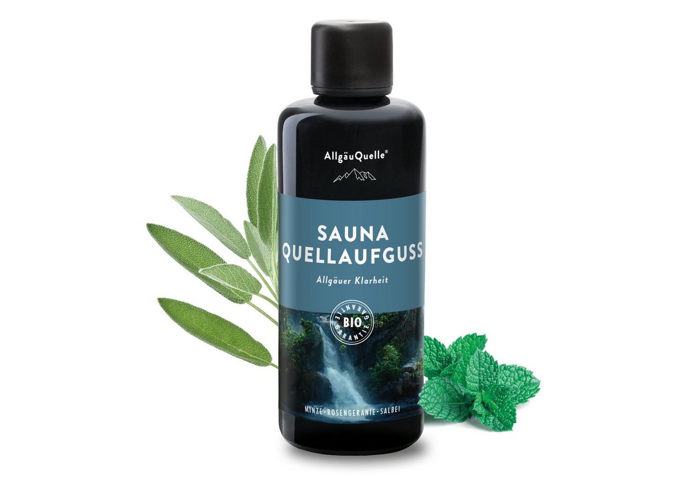 Allgäuquelle Sauna-Aufgussset BIO Saunaaufguss Quellaufguss Saunaduft (1 x 100ml) mit Minze, Rosengeranie und Salbei von Allgäuquelle