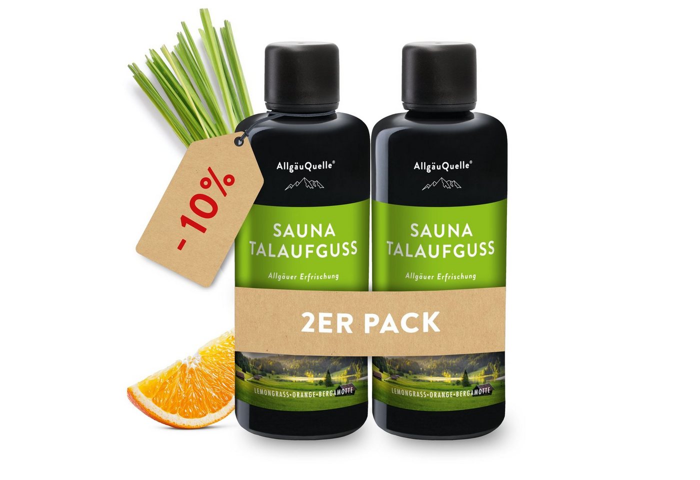 Allgäuquelle Sauna-Aufgussset Bio Saunaaufguss Talaufguss Saunaduft (2-tlg., 2 x 100ml) mit Lemongrass, Orange und Bergamotte 2er Pack von Allgäuquelle