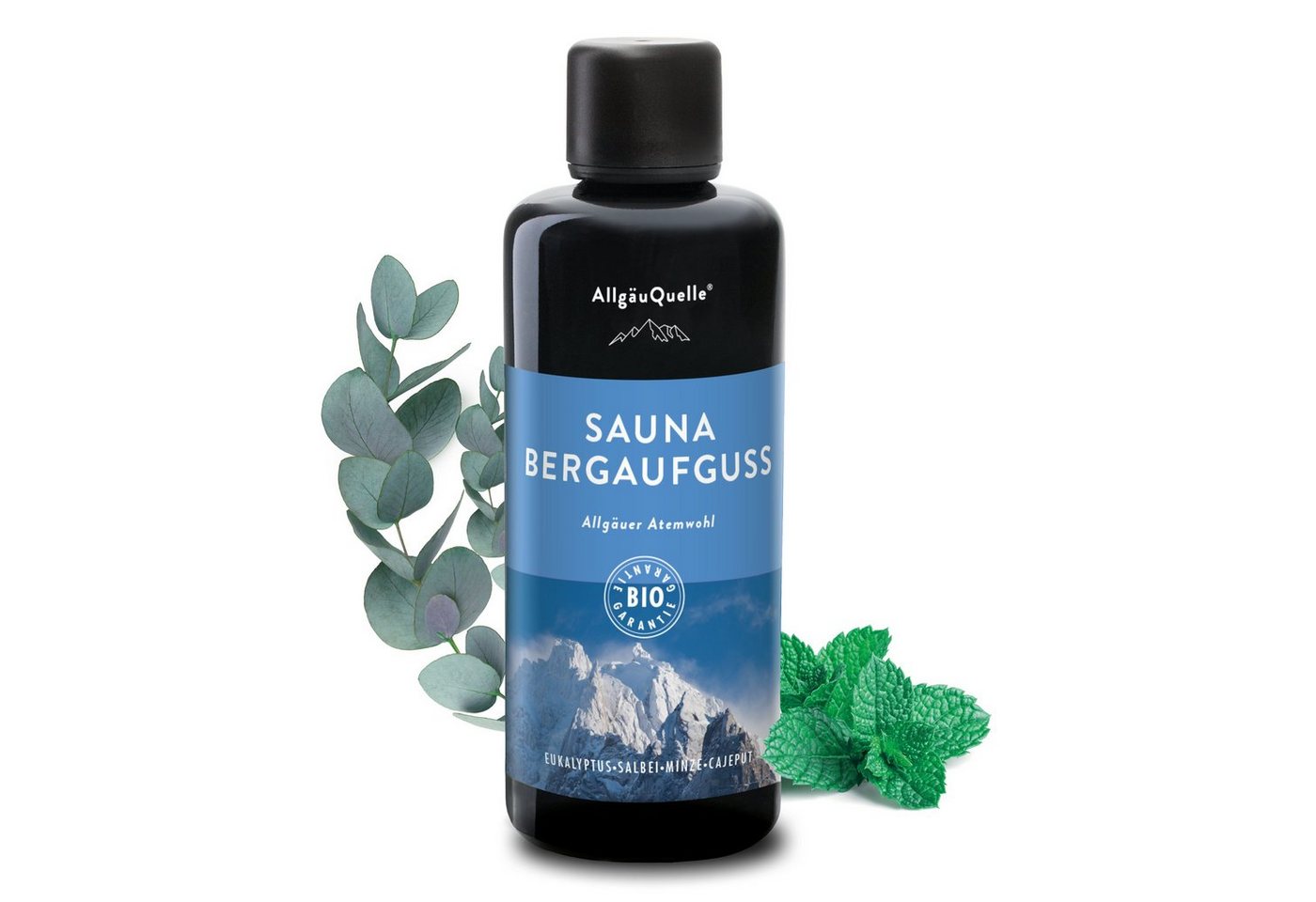 Allgäuquelle Sauna-Aufgussset Bio Saunaaufguss Bergaufguss Saunaduft (1 x 100ml) mit Eukalyptus, Salbei, Minze und Cajeput von Allgäuquelle