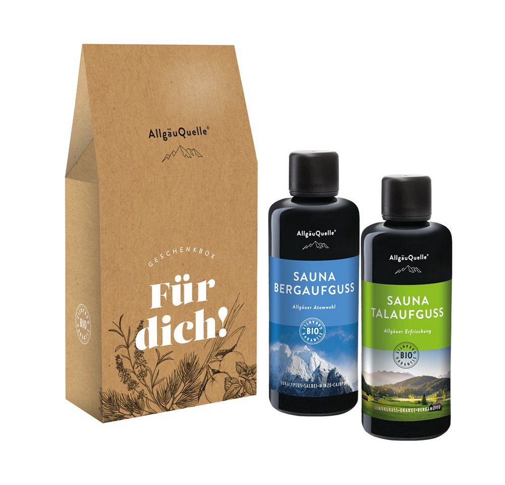 Allgäuquelle Sauna-Aufgussset BIO Saunaaufguss Konzentrat Saunaduft Für Dich 2er Set (2 x 100ml) Lemongrass, Orange & Bergamotte, Eukalyptus, Salbei, Minze & Cajeput von Allgäuquelle