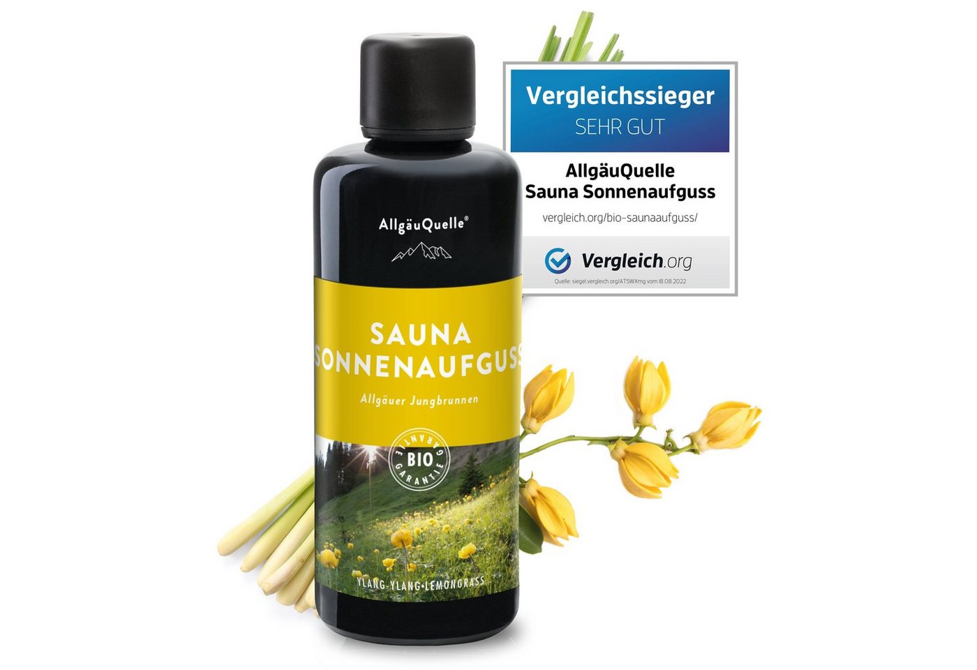 Allgäuquelle Sauna-Aufgussset Bio Saunaaufguss Sonnenaufguss Saunaduft (1 x 100ml) mit Ylang-Ylang und Lemongrass von Allgäuquelle