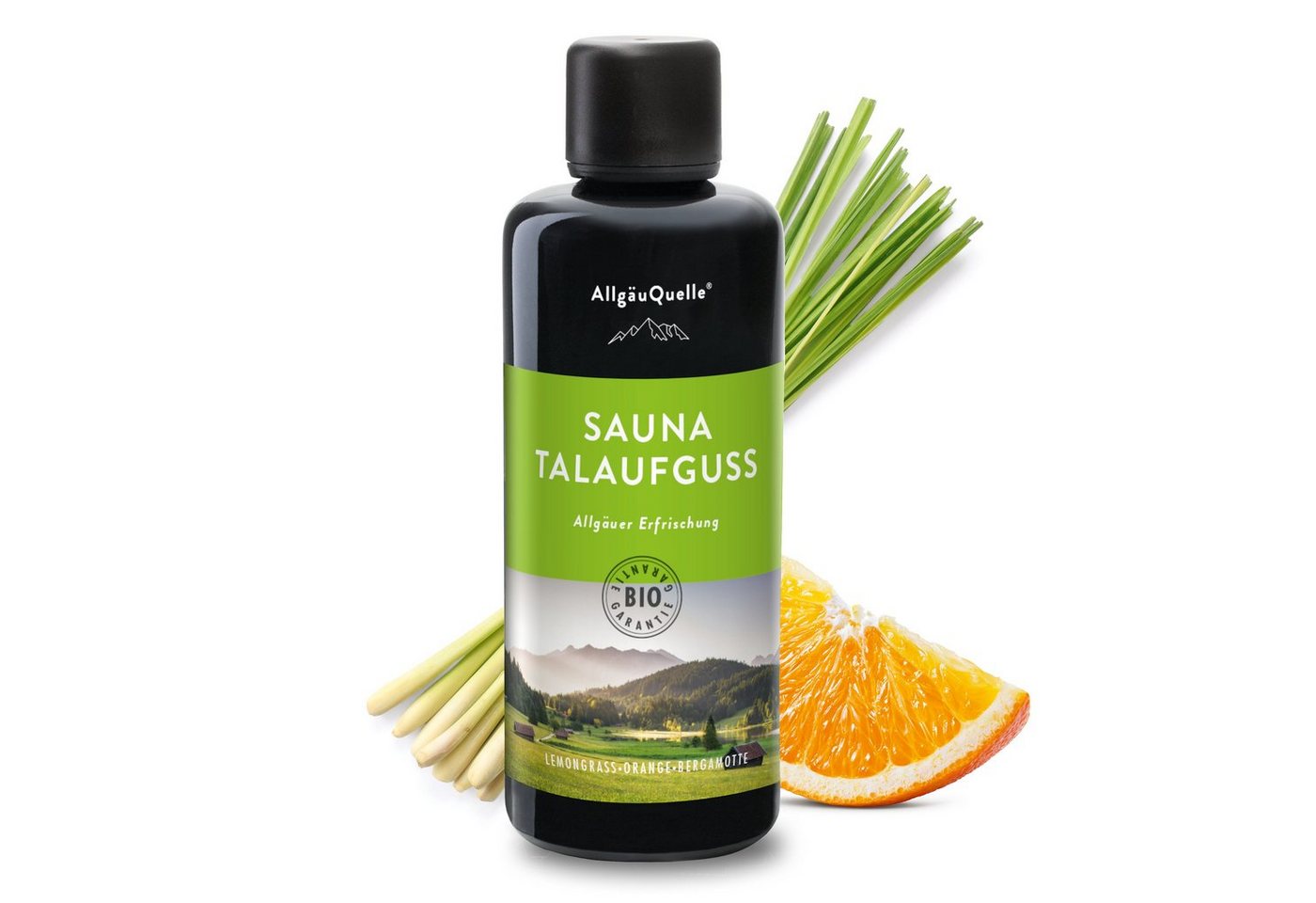 Allgäuquelle Sauna-Aufgussset Bio Saunaaufguss Talaufguss Saunaduft (2 x 100ml) mit Lemongrass, Orange und Bergamotte 2er Pack von Allgäuquelle