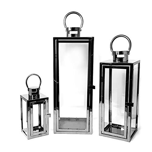Allgala HD90413 Jumbo-Kerzenlaternen-Set, luxuriös, modern, für drinnen und draußen, quaderförmig, Schwarz, 3-teilig von Allgala