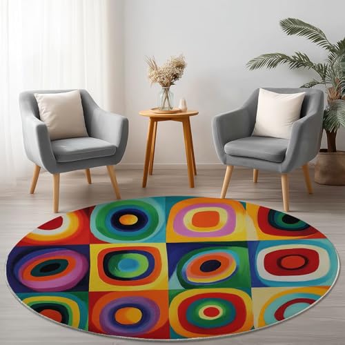 Allgemein Anti-Rutsch Runder Teppich 210 cm, Cartoon Geometrie Kreise Thema Waschbarer Runder Teppich für Wohnzimmer Kinderzimmer Büro, Bunt Flanell Rund Teppiche Weich Nicht Leicht zu Verblassen Allgemein Anti-Rutsch Runder Teppich 210 cm, Cartoon Geometrie Kreise Thema Waschbarer Runder Teppich für Wohnzimmer Kinderzimmer Büro, Bunt Flanell Rund Teppiche Weich Nicht Leicht zu Verblassen von Allgemein