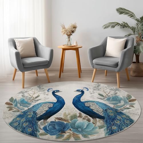 Allgemein Anti-Rutsch Runder Teppich 210 cm, Tier Pfau Blumen Thema Waschbarer Runder Teppich für Wohnzimmer Kinderzimmer Büro, Blau Flanell Rund Teppiche Weich Nicht Leicht zu Verblassen Allgemein Anti-Rutsch Runder Teppich 210 cm, Tier Pfau Blumen Thema Waschbarer Runder Teppich für Wohnzimmer Kinderzimmer Büro, Blau Flanell Rund Teppiche Weich Nicht Leicht zu Verblassen von Allgemein