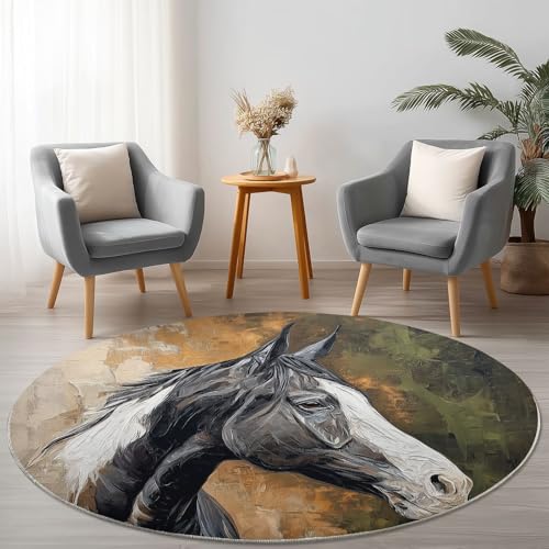Allgemein Anti-Rutsch Runder Teppich 245 cm, Tier Aquarell Pferd Thema Waschbarer Runder Teppich für Wohnzimmer Kinderzimmer Büro, Grau Flanell Rund Teppiche Weich Nicht Leicht zu Verblassen Allgemein Anti-Rutsch Runder Teppich 245 cm, Tier Aquarell Pferd Thema Waschbarer Runder Teppich für Wohnzimmer Kinderzimmer Büro, Grau Flanell Rund Teppiche Weich Nicht Leicht zu Verblassen von Allgemein