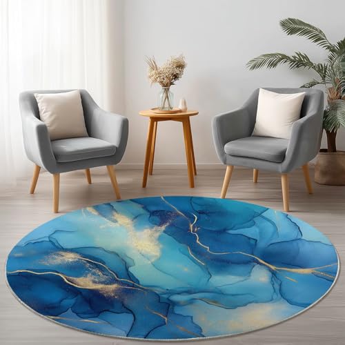 Allgemein Blau Runder Teppich rutschfest Maschinenwaschbar Nicht Leicht zu Verblassen, Abstrakt Tuschemalerei Marmorlinien Flanell Kurzflor Weich Runder Teppich, Ø 210 cm Rund Teppiche für Studie Allgemein Blau Runder Teppich rutschfest Maschinenwaschbar Nicht Leicht zu Verblassen, Abstrakt Tuschemalerei Marmorlinien Flanell Kurzflor Weich Runder Teppich, Ø 210 cm Rund Teppiche für Studie von Allgemein