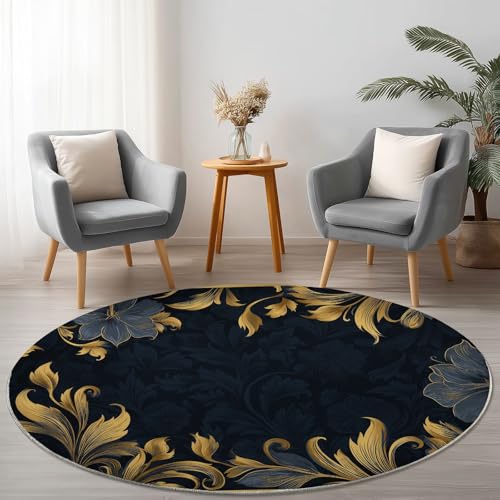 Allgemein Dunkel Runder Teppich rutschfest Maschinenwaschbar Nicht Leicht zu Verblassen, Retro Blumen Ranken Flanell Kurzflor Weich Runder Teppich, Ø 120 cm Rund Teppiche für Studie Allgemein Dunkel Runder Teppich rutschfest Maschinenwaschbar Nicht Leicht zu Verblassen, Retro Blumen Ranken Flanell Kurzflor Weich Runder Teppich, Ø 120 cm Rund Teppiche für Studie von Allgemein