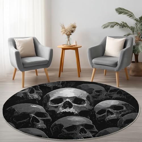 Allgemein Dunkelgrau Runder Teppich rutschfest Maschinenwaschbar Nicht Leicht zu Verblassen, Gothic Fantasy Totenkopf Flanell Kurzflor Weich Runder Teppich, Ø 210 cm Rund Teppiche für Studie Allgemein Dunkelgrau Runder Teppich rutschfest Maschinenwaschbar Nicht Leicht zu Verblassen, Gothic Fantasy Totenkopf Flanell Kurzflor Weich Runder Teppich, Ø 210 cm Rund Teppiche für Studie von Allgemein