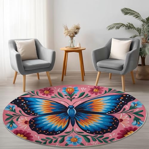 Allgemein Rosa Blau Runder Teppich rutschfest Maschinenwaschbar Nicht Leicht zu Verblassen, Traditionell Schmetterling Blumen Flanell Kurzflor Weich Runder Teppich, Ø 210 cm Rund Teppiche für Studie Allgemein Rosa Blau Runder Teppich rutschfest Maschinenwaschbar Nicht Leicht zu Verblassen, Traditionell Schmetterling Blumen Flanell Kurzflor Weich Runder Teppich, Ø 210 cm Rund Teppiche für Studie von Allgemein
