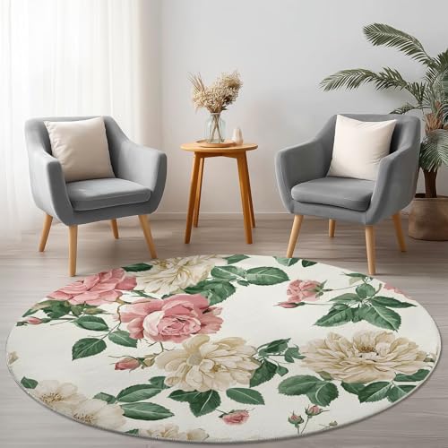 Allgemein Rosa Creme Runder Teppich rutschfest Maschinenwaschbar Nicht Leicht zu Verblassen, Blumen Pfingstrosen Blätter Flanell Kurzflor Weich Runder Teppich, Ø 90 cm Rund Teppiche für Studie Allgemein Rosa Creme Runder Teppich rutschfest Maschinenwaschbar Nicht Leicht zu Verblassen, Blumen Pfingstrosen Blätter Flanell Kurzflor Weich Runder Teppich, Ø 90 cm Rund Teppiche für Studie von Allgemein