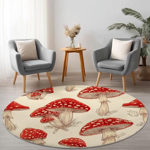 Allgemein Rot Creme Runder Teppich rutschfest Maschinenwaschbar Nicht Leicht zu Verblassen, Vintage Illustration Pilze Flanell Kurzflor Weich Runder Teppich, Ø 150 cm Rund Teppiche für Studie Allgemein Rot Creme Runder Teppich rutschfest Maschinenwaschbar Nicht Leicht zu Verblassen, Vintage Illustration Pilze Flanell Kurzflor Weich Runder Teppich, Ø 150 cm Rund Teppiche für Studie von Allgemein