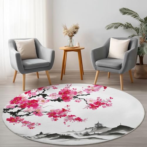 Allgemein Rot Grau Runder Teppich rutschfest Maschinenwaschbar Nicht Leicht zu Verblassen, Japanisch Kirschblüten Berge Flanell Kurzflor Weich Runder Teppich, Ø 90 cm Rund Teppiche für Studie Allgemein Rot Grau Runder Teppich rutschfest Maschinenwaschbar Nicht Leicht zu Verblassen, Japanisch Kirschblüten Berge Flanell Kurzflor Weich Runder Teppich, Ø 90 cm Rund Teppiche für Studie von Allgemein