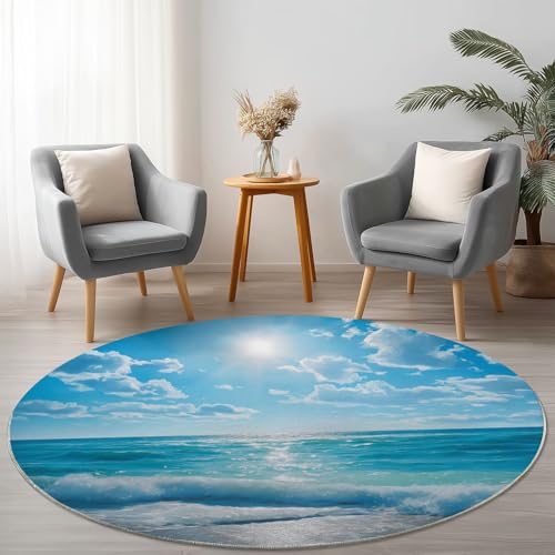Allgemein Runder Blau Teppich Maschinenwaschbar Strapazierfähig, 150 cm Rund Teppiche für Wohnzimmer Wohnbereich Essbereich, Landschaft Meer Blauer Himmel Flanell Runder Teppich Weiche rutschfest Allgemein Runder Blau Teppich Maschinenwaschbar Strapazierfähig, 150 cm Rund Teppiche für Wohnzimmer Wohnbereich Essbereich, Landschaft Meer Blauer Himmel Flanell Runder Teppich Weiche rutschfest von Allgemein