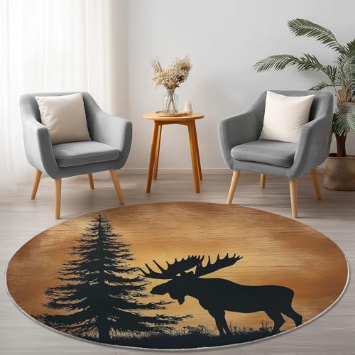 Allgemein Runder Braune Schwarz Teppich Maschinenwaschbar Strapazierfähig, 60 cm Rund Teppiche für Wohnzimmer Wohnbereich Essbereich, Retro Baum Hirsch Flanell Runder Teppich Weiche rutschfest Allgemein Runder Braune Schwarz Teppich Maschinenwaschbar Strapazierfähig, 60 cm Rund Teppiche für Wohnzimmer Wohnbereich Essbereich, Retro Baum Hirsch Flanell Runder Teppich Weiche rutschfest von Allgemein