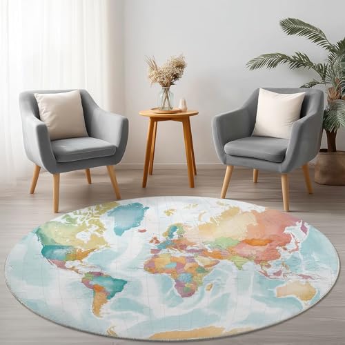 Allgemein Runder Bunt Teppich Maschinenwaschbar Strapazierfähig, 245 cm Rund Teppiche für Wohnzimmer Wohnbereich Essbereich, Einfach Aquarell Karte Flanell Runder Teppich Weiche rutschfest Allgemein Runder Bunt Teppich Maschinenwaschbar Strapazierfähig, 245 cm Rund Teppiche für Wohnzimmer Wohnbereich Essbereich, Einfach Aquarell Karte Flanell Runder Teppich Weiche rutschfest von Allgemein