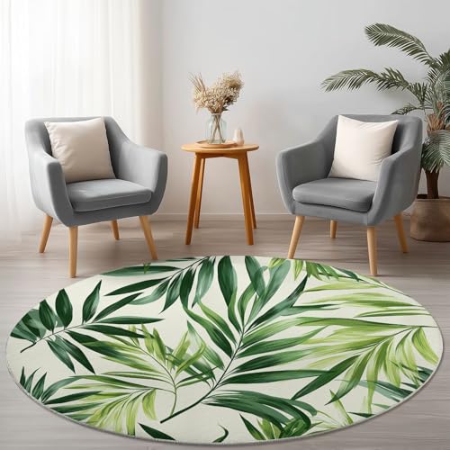 Allgemein Runder Grün Teppich Maschinenwaschbar Strapazierfähig, 90 cm Rund Teppiche für Wohnzimmer Wohnbereich Essbereich, Einfach Elegant Palmblätter Flanell Runder Teppich Weiche rutschfest Allgemein Runder Grün Teppich Maschinenwaschbar Strapazierfähig, 90 cm Rund Teppiche für Wohnzimmer Wohnbereich Essbereich, Einfach Elegant Palmblätter Flanell Runder Teppich Weiche rutschfest von Allgemein