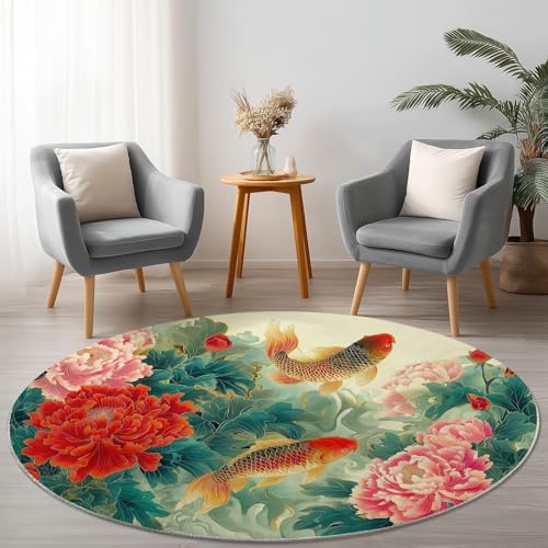 Allgemein Runder Rot Grün Teppich Maschinenwaschbar Strapazierfähig, 60 cm Rund Teppiche für Wohnzimmer Wohnbereich Essbereich, Chinesisch Pfingstrose Karpfen Flanell Runder Teppich Weiche rutschfest Allgemein Runder Rot Grün Teppich Maschinenwaschbar Strapazierfähig, 60 cm Rund Teppiche für Wohnzimmer Wohnbereich Essbereich, Chinesisch Pfingstrose Karpfen Flanell Runder Teppich Weiche rutschfest von Allgemein