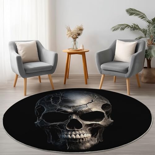 Allgemein Runder Schwarz Teppich Maschinenwaschbar Strapazierfähig, 210 cm Rund Teppiche für Wohnzimmer Wohnbereich Essbereich, Gotisch Nahaufnahme Totenkopf Flanell Runder Teppich Weiche rutschfest Allgemein Runder Schwarz Teppich Maschinenwaschbar Strapazierfähig, 210 cm Rund Teppiche für Wohnzimmer Wohnbereich Essbereich, Gotisch Nahaufnahme Totenkopf Flanell Runder Teppich Weiche rutschfest von Allgemein