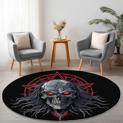 Allgemein Runder Schwarz Teppich Maschinenwaschbar Strapazierfähig, 90 cm Rund Teppiche für Wohnzimmer Wohnbereich Essbereich, Gothic Runen Totenkopf Flanell Runder Teppich Weiche rutschfest Allgemein Runder Schwarz Teppich Maschinenwaschbar Strapazierfähig, 90 cm Rund Teppiche für Wohnzimmer Wohnbereich Essbereich, Gothic Runen Totenkopf Flanell Runder Teppich Weiche rutschfest von Allgemein