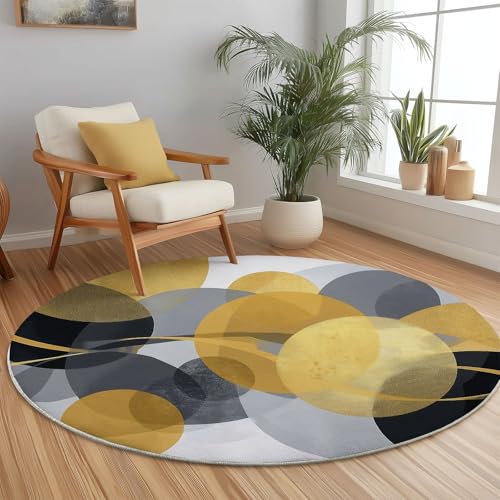 Runder Teppich mit Einfach Abstrakt Geometrisch Drucken, Gelb Grau Flanell Flauschig Weich Fußmatte für Schlafzimmer Kinderzimmer Küche, Ø 60 cm Rund Teppiche Mit Anti-Rutsch Unterseite Runder Teppich mit Einfach Abstrakt Geometrisch Drucken, Gelb Grau Flanell Flauschig Weich Fußmatte für Schlafzimmer Kinderzimmer Küche, Ø 60 cm Rund Teppiche Mit Anti-Rutsch Unterseite von Generisch