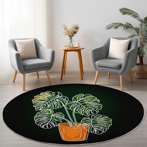 Allgemein Schwarz Grün Runder Teppich rutschfest Maschinenwaschbar Nicht Leicht zu Verblassen, Einfach Monstera Blumentöpfe Flanell Kurzflor Weich Runder Teppich, Ø 245 cm Rund Teppiche für Studie Allgemein Schwarz Grün Runder Teppich rutschfest Maschinenwaschbar Nicht Leicht zu Verblassen, Einfach Monstera Blumentöpfe Flanell Kurzflor Weich Runder Teppich, Ø 245 cm Rund Teppiche für Studie von Allgemein