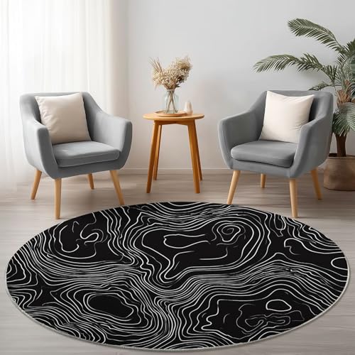 Allgemein Schwarz Runder Teppich rutschfest Maschinenwaschbar Nicht Leicht zu Verblassen, Abstrakt Illustration Geometrie Flanell Kurzflor Weich Runder Teppich, Ø 120 cm Rund Teppiche für Studie Allgemein Schwarz Runder Teppich rutschfest Maschinenwaschbar Nicht Leicht zu Verblassen, Abstrakt Illustration Geometrie Flanell Kurzflor Weich Runder Teppich, Ø 120 cm Rund Teppiche für Studie von Allgemein