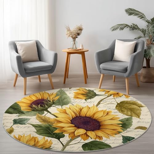 Allgemein Weich Flanell Gelb Grün Runder Teppich rutschfest Waschbar, Retro Blumen Sonnenblumen Runder Teppich für Kinder Flur Wohnzimmer Büro Schlafzimmer, Ø 180 cm Rund Teppiche Einweihungsgeschenk Allgemein Weich Flanell Gelb Grün Runder Teppich rutschfest Waschbar, Retro Blumen Sonnenblumen Runder Teppich für Kinder Flur Wohnzimmer Büro Schlafzimmer, Ø 180 cm Rund Teppiche Einweihungsgeschenk von Allgemein