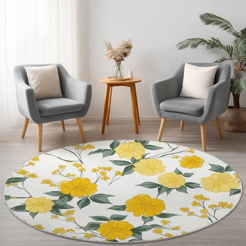 Allgemein Weich Flanell Gelb Runder Teppich rutschfest Waschbar, Schlicht Blumen Blätter Runder Teppich für Kinder Flur Wohnzimmer Büro Schlafzimmer, Ø 120 cm Rund Teppiche Einweihungsgeschenk Allgemein Weich Flanell Gelb Runder Teppich rutschfest Waschbar, Schlicht Blumen Blätter Runder Teppich für Kinder Flur Wohnzimmer Büro Schlafzimmer, Ø 120 cm Rund Teppiche Einweihungsgeschenk von Allgemein