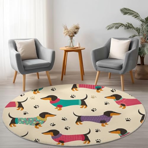Allgemein Weich Flanell Mehrfarbig Runder Teppich rutschfest Waschbar, Cartoon Tier Dackel Runder Teppich für Kinder Flur Wohnzimmer Büro Schlafzimmer, Ø 120 cm Rund Teppiche Einweihungsgeschenk Allgemein Weich Flanell Mehrfarbig Runder Teppich rutschfest Waschbar, Cartoon Tier Dackel Runder Teppich für Kinder Flur Wohnzimmer Büro Schlafzimmer, Ø 120 cm Rund Teppiche Einweihungsgeschenk von Allgemein