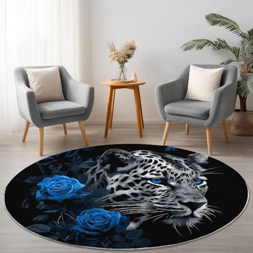 Allgemein Weich Flanell Schwarz Blau Runder Teppich rutschfest Waschbar, Fantasy Leopard Rose Runder Teppich für Kinder Flur Wohnzimmer Büro Schlafzimmer, Ø 90 cm Rund Teppiche Einweihungsgeschenk Allgemein Weich Flanell Schwarz Blau Runder Teppich rutschfest Waschbar, Fantasy Leopard Rose Runder Teppich für Kinder Flur Wohnzimmer Büro Schlafzimmer, Ø 90 cm Rund Teppiche Einweihungsgeschenk von Allgemein