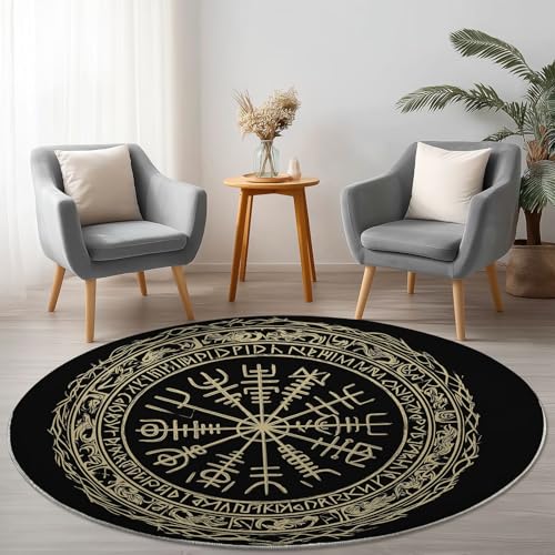 Allgemein Weich Flanell Schwarz Runder Teppich rutschfest Waschbar, Traditionell Geometrie Runen Runder Teppich für Kinder Flur Wohnzimmer Büro Schlafzimmer, Ø 60 cm Rund Teppiche Einweihungsgeschenk Allgemein Weich Flanell Schwarz Runder Teppich rutschfest Waschbar, Traditionell Geometrie Runen Runder Teppich für Kinder Flur Wohnzimmer Büro Schlafzimmer, Ø 60 cm Rund Teppiche Einweihungsgeschenk von Allgemein