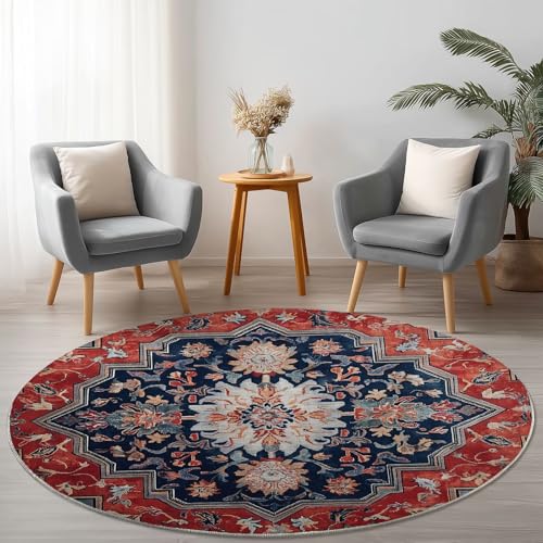 Anti-Rutsch Runder Teppich 150 cm, Traditionell Geometrisch Muster Thema Waschbarer Runder Teppich für Wohnzimmer Kinderzimmer, Rot Dunkelblau Flanell Rund Teppiche Weich Nicht Leicht zu Verblassen Anti-Rutsch Runder Teppich 150 cm, Traditionell Geometrisch Muster Thema Waschbarer Runder Teppich für Wohnzimmer Kinderzimmer, Rot Dunkelblau Flanell Rund Teppiche Weich Nicht Leicht zu Verblassen von Allgemein