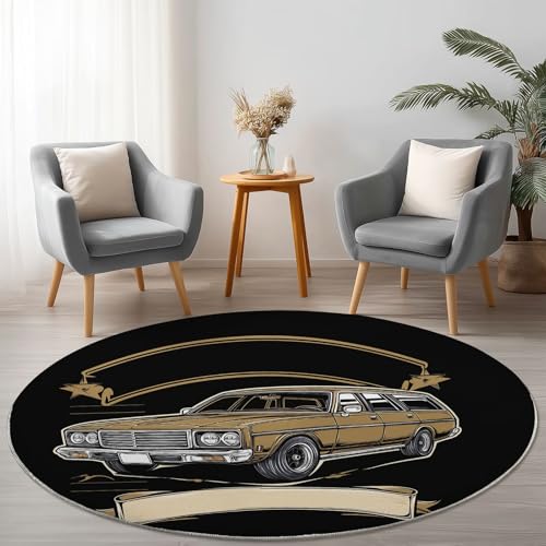 Anti-Rutsch Runder Teppich 245 cm, Retro Cartoon Auto Thema Waschbarer Runder Teppich für Wohnzimmer Kinderzimmer Büro, Schwarz Flanell Rund Teppiche Weich Nicht Leicht zu Verblassen Anti-Rutsch Runder Teppich 245 cm, Retro Cartoon Auto Thema Waschbarer Runder Teppich für Wohnzimmer Kinderzimmer Büro, Schwarz Flanell Rund Teppiche Weich Nicht Leicht zu Verblassen von Allgemein