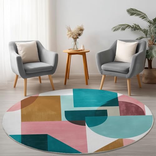 Anti-Rutsch Runder Teppich 90 cm, Abstrakt Künstlerisch Geometrisch Thema Waschbarer Runder Teppich für Wohnzimmer Kinderzimmer Büro, Rosa Blau Flanell Rund Teppiche Weich Nicht Leicht zu Verblassen Anti-Rutsch Runder Teppich 90 cm, Abstrakt Künstlerisch Geometrisch Thema Waschbarer Runder Teppich für Wohnzimmer Kinderzimmer Büro, Rosa Blau Flanell Rund Teppiche Weich Nicht Leicht zu Verblassen von Allgemein