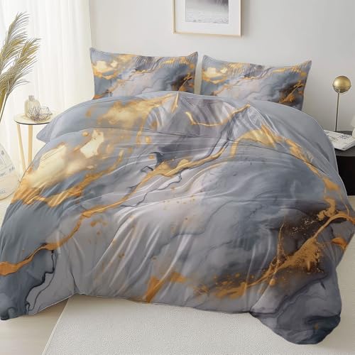Bettbezug Grau Doppelseitig Reversibel mit Reißverschluss Eckband, Abstrakt Elegant Marmorlinie Mikrofaser Bettwäsche Set Atmungsaktiv Reißfest, 135 x 200 cm Bettbezug Pflegeleicht Schlafzimmer von Allgemein