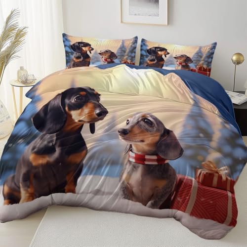 Blau Reversibel Bettbezug Nicht Leicht Verblassen Pflegeleicht, Tier Realistisch Hund Mikrofaser Bettbezug Mit Reißverschluss Weich Bügelfrei, 240 x 220 cm Bettwäsche Set Dauerhaft von Allgemein