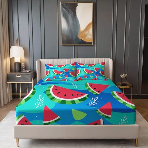 Mikrofaser Spannbetttuch 140 x 200 cm Weiche Anti-Falten, Cartoon Süß Wassermelone Thema Spannbettlaken Mit Tiefe Tasche Nicht Leicht zu Verblassen, Rot Grün Atmungsaktiv Spannbetttuch Reißfestigkeit Mikrofaser Spannbetttuch 140 x 200 cm Weiche Anti-Falten, Cartoon Süß Wassermelone Thema Spannbettlaken Mit Tiefe Tasche Nicht Leicht zu Verblassen, Rot Grün Atmungsaktiv Spannbetttuch Reißfestigkeit von Allgemein