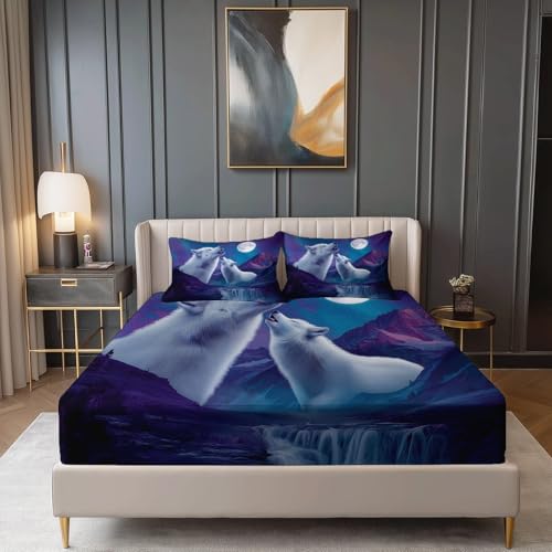 Mikrofaser Spannbetttuch 140 x 200 cm Weiche Anti-Falten, Fantasie Mond Wolf Thema Spannbettlaken Mit Tiefe Tasche Nicht Leicht zu Verblassen, Blau Lila Atmungsaktiv Spannbetttuch Reißfestigkeit Mikrofaser Spannbetttuch 140 x 200 cm Weiche Anti-Falten, Fantasie Mond Wolf Thema Spannbettlaken Mit Tiefe Tasche Nicht Leicht zu Verblassen, Blau Lila Atmungsaktiv Spannbetttuch Reißfestigkeit von Allgemein