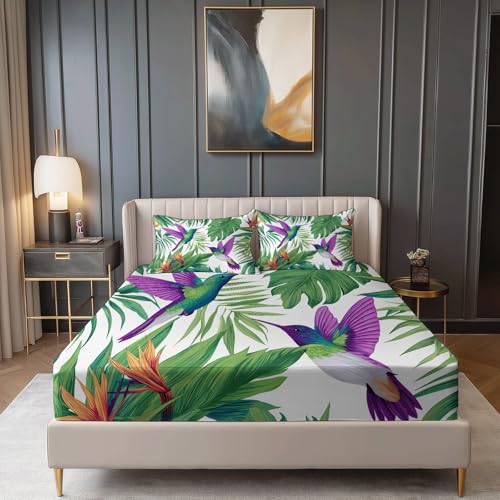 Mikrofaser Spannbetttuch 160 x 200 cm Weiche Anti-Falten, Illustrationen Blätter Vögel Spannbettlaken Mit Tiefe Tasche Nicht Leicht zu Verblassen, Grün Lila Spannbetttuch Reißfestigkeit Mikrofaser Spannbetttuch 160 x 200 cm Weiche Anti-Falten, Illustrationen Blätter Vögel Spannbettlaken Mit Tiefe Tasche Nicht Leicht zu Verblassen, Grün Lila Spannbetttuch Reißfestigkeit von Allgemein