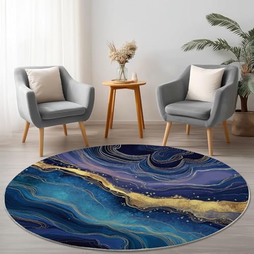 Runder Blau Teppich Maschinenwaschbar Strapazierfähig, 245 cm Rund Teppiche für Wohnzimmer Wohnbereich Essbereich, Abstrakt Illustration Marmorlinien Flanell Runder Teppich Weiche Rutschfest Runder Blau Teppich Maschinenwaschbar Strapazierfähig, 245 cm Rund Teppiche für Wohnzimmer Wohnbereich Essbereich, Abstrakt Illustration Marmorlinien Flanell Runder Teppich Weiche Rutschfest von Allgemein
