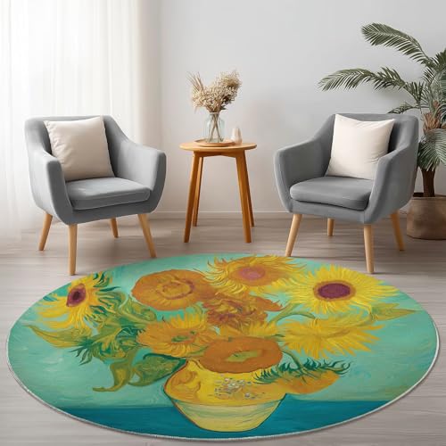 Runder Gelb Saphir Teppich Maschinenwaschbar Strapazierfähig, 90 cm Rund Teppiche für Wohnzimmer Wohnbereich Essbereich, Abstrakt Blumen Sonnenblumen Flanell Runder Teppich Weiche Rutschfest Runder Gelb Saphir Teppich Maschinenwaschbar Strapazierfähig, 90 cm Rund Teppiche für Wohnzimmer Wohnbereich Essbereich, Abstrakt Blumen Sonnenblumen Flanell Runder Teppich Weiche Rutschfest von Allgemein