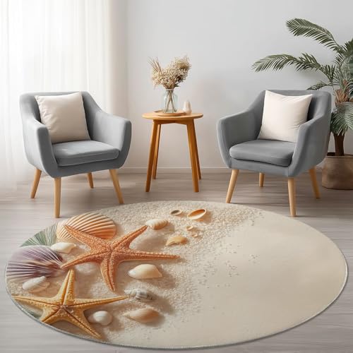 Runder Hellgelb Teppich Maschinenwaschbar Strapazierfähig, 210 cm Rund Teppiche für Wohnzimmer Wohnbereich Essbereich, Fotografie Strand Seestern Flanell Runder Teppich Weiche rutschfest Runder Hellgelb Teppich Maschinenwaschbar Strapazierfähig, 210 cm Rund Teppiche für Wohnzimmer Wohnbereich Essbereich, Fotografie Strand Seestern Flanell Runder Teppich Weiche rutschfest von Allgemein