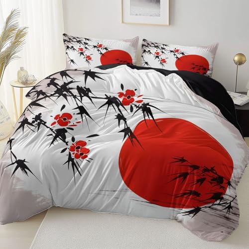 Schwarz Reversibel Bettbezug Nicht Leicht Verblassen Pflegeleicht, Japanisch Rote Sonne Bambus Mikrofaser Bettbezug Mit Reißverschluss Weich Bügelfrei, 200 x 200 cm Bettwäsche Set Dauerhaft Schwarz Reversibel Bettbezug Nicht Leicht Verblassen Pflegeleicht, Japanisch Rote Sonne Bambus Mikrofaser Bettbezug Mit Reißverschluss Weich Bügelfrei, 200 x 200 cm Bettwäsche Set Dauerhaft von Allgemein