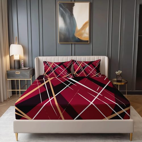 Spannbettlaken Abstrakt Geometrie Linien Mikrofaser Wunderschön Bedrucktes Weiche Bequem Spannbetttuch, Rot Atmungsaktivem Spannbetttuch Mit 30cm Tiefer Tasche, (90 x 200 cm) von Allgemein