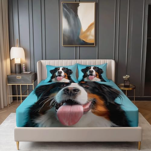 Spannbettlaken Tier Nahaufnahme Hund Mikrofaser Wunderschön Bedrucktes Weiche Bequem Spannbetttuch, Blau Schwarz Atmungsaktivem Spannbetttuch Mit 30cm Tiefer Tasche, (120 x 200 cm) von Allgemein