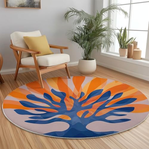 Generisch Waschbar rutschfest Rund Teppich 120 cm Pflegeleicht Strapazierfähig, Einfach Baum Illustration Drucken Rund Teppiche für Wohnzimmer Schlafzimmer Küche Kinderzimmer Essbereich, Blau Orange Generisch Waschbar rutschfest Rund Teppich 120 cm Pflegeleicht Strapazierfähig, Einfach Baum Illustration Drucken Rund Teppiche für Wohnzimmer Schlafzimmer Küche Kinderzimmer Essbereich, Blau Orange von Generisch