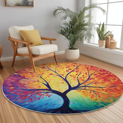 Generisch Waschbar rutschfest Rund Teppich 60 cm Pflegeleicht Strapazierfähig, Fantasie Baum Illustration Drucken Rund Teppiche für Wohnzimmer Schlafzimmer Küche Kinderzimmer Essbereich, Bunt Generisch Waschbar rutschfest Rund Teppich 60 cm Pflegeleicht Strapazierfähig, Fantasie Baum Illustration Drucken Rund Teppiche für Wohnzimmer Schlafzimmer Küche Kinderzimmer Essbereich, Bunt von Generisch