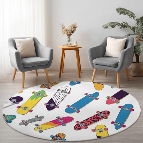 Weich Flanell Mehrfarbig Runder Teppich Rutschfest Waschbar, Cartoon Illustration Skateboard Runder Teppich für Kinder Flur Wohnzimmer Büro Schlafzimmer, Ø 245 cm Rund Teppiche Einweihungsgeschenk Weich Flanell Mehrfarbig Runder Teppich Rutschfest Waschbar, Cartoon Illustration Skateboard Runder Teppich für Kinder Flur Wohnzimmer Büro Schlafzimmer, Ø 245 cm Rund Teppiche Einweihungsgeschenk von Allgemein